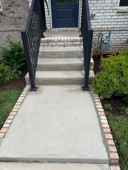 After pressure washing a cleaner front walkway and steps