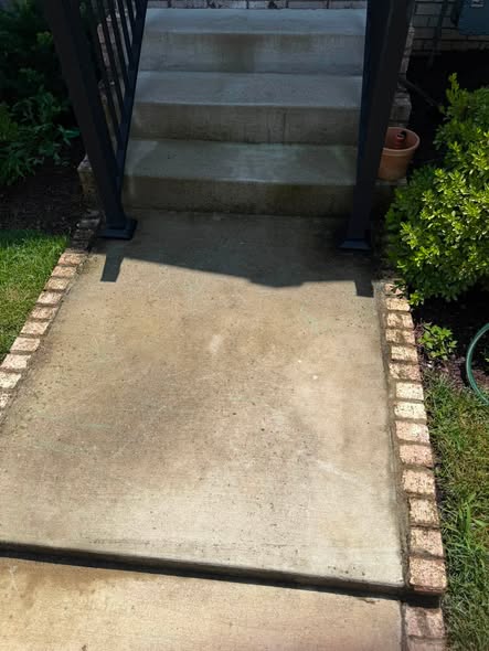 Before pressure washing a stained front walkway and steps